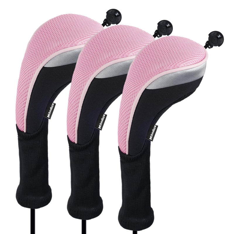 Andux 3pcs/Pack Long Neck Golf Hybrid Club Head Covers Dial No. Tag CTMT-02 Pink - Image 1